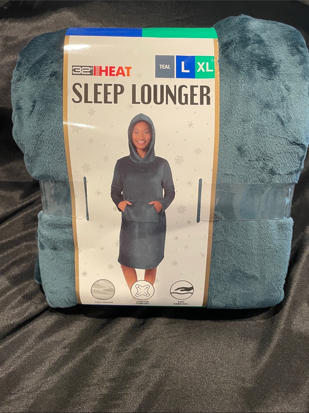 32 Degrees Teal Plush Sleep Lounger - Hooded Blanket Dress (L/XL)